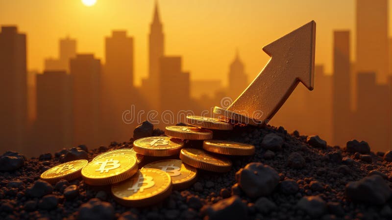 Рост биткоина на фоне Cityscape бесплатная иллюстрация