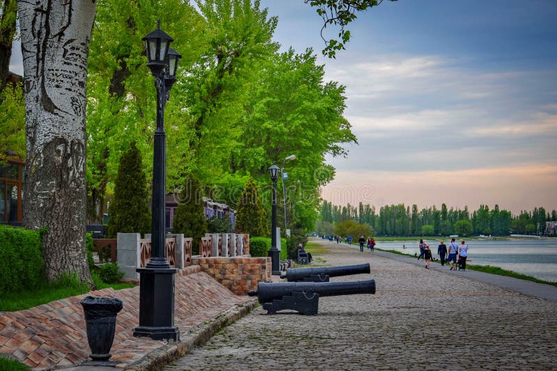 Old cannons at the Azov Sea embankment in Taganrog