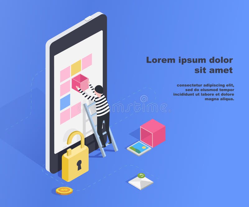 Рубить пользовательскую базу данных smartphone Нестабильное соединение, онлайн афера, вирусы электронной почты, равновеликий плос иллюстрация штока Рубить пользовательскую базу данных smartphone Нестабильное соединение, онлайн афера, вирусы электронной почты, равновеликий плос иллюстрация штока