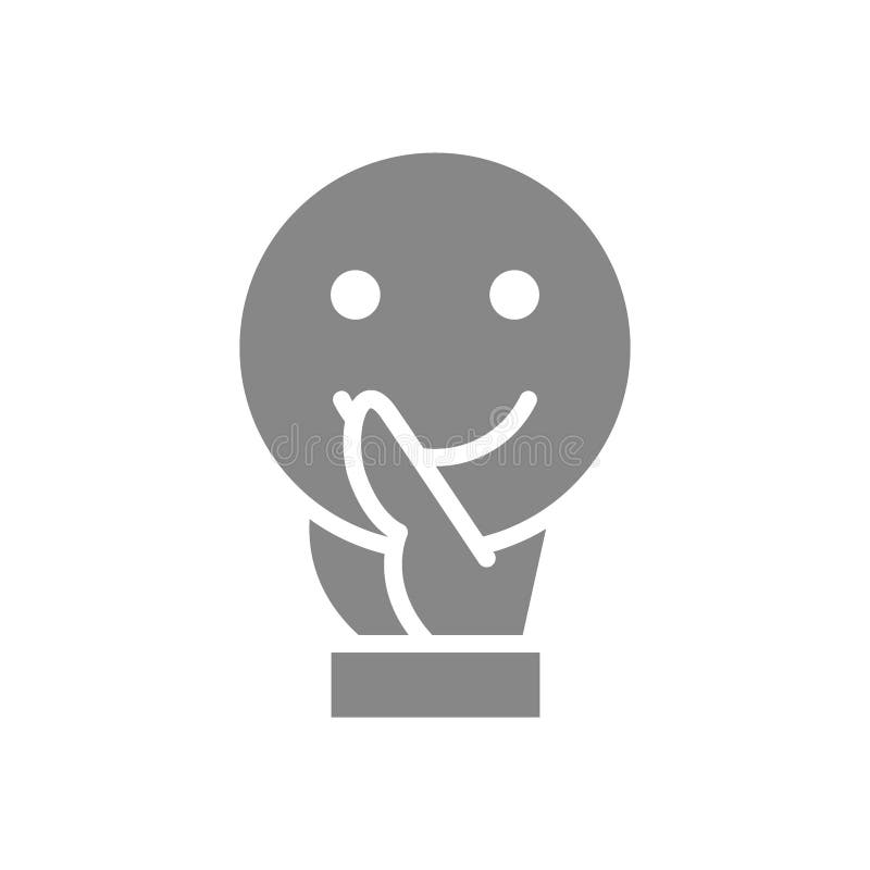 Рука держит значок счастливого emoji серый. Поделитесь хороший символ настроения. иллюстрация штока