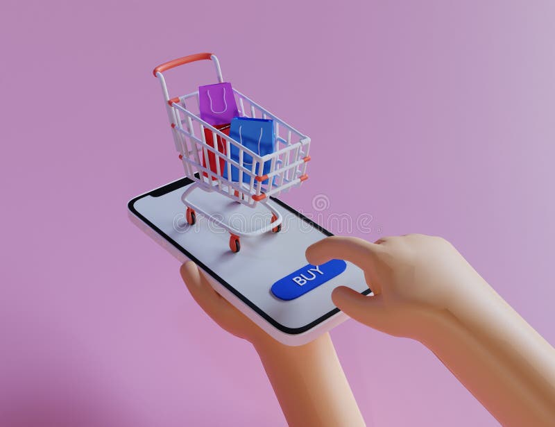 Рука перевода 3d с иллюстрацией корзины с фоном хозяйственной сумки мягкой розовой бесплатная иллюстрация