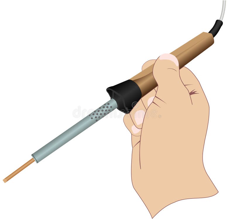 Illustration of hands with an electric soldering iron on a white background. Illustration of hands with an electric soldering iron on a white background