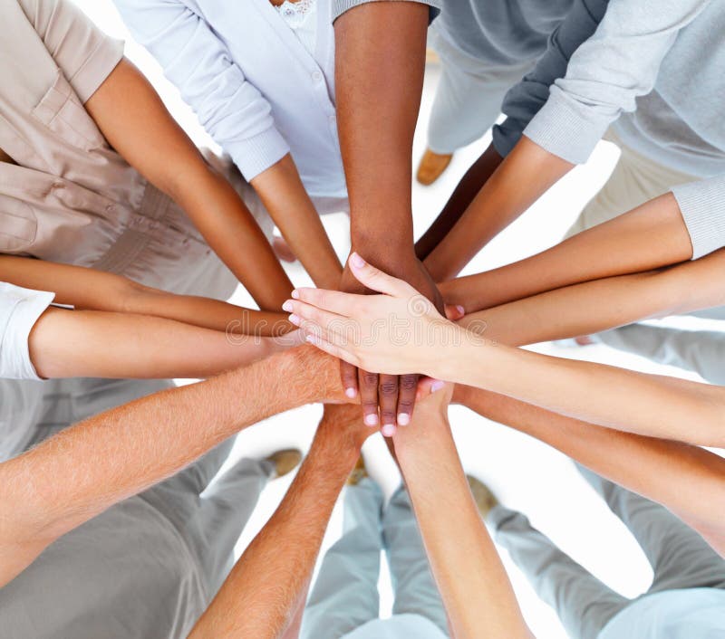 Business people-hands overlapping to show teamwork, A. Business people-hands overlapping to show teamwork, A