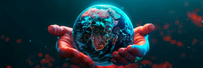 руки держащая планету земля с океанической текстурой чистые линии мирового океана день иллюстрация штока