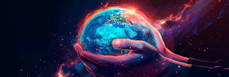 руки держащая планету земля с океанической текстурой чистые линии мирового океана день бесплатная иллюстрация