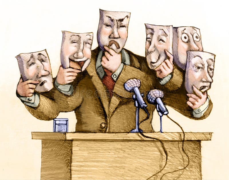 A politician speaks to the public with a set of masks. A politician speaks to the public with a set of masks