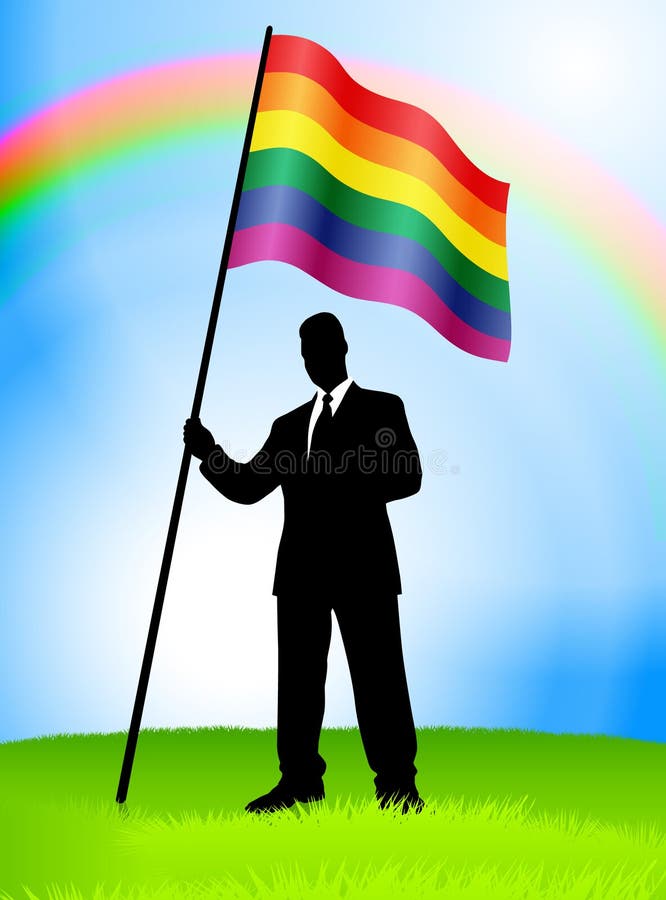 Businessman Leader Holding Gay Flag Original Illustration. Businessman Leader Holding Gay Flag Original Illustration