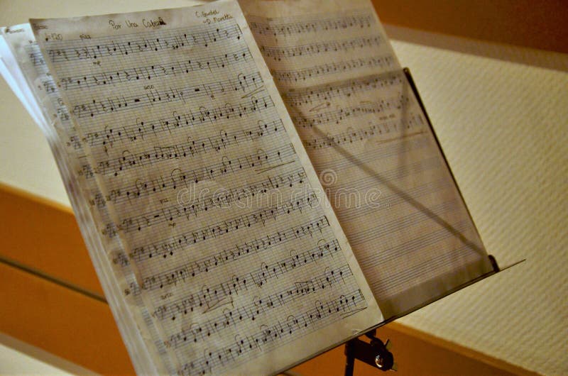 Hand-written music notes before big concert in France. Hand-written music notes before big concert in France
