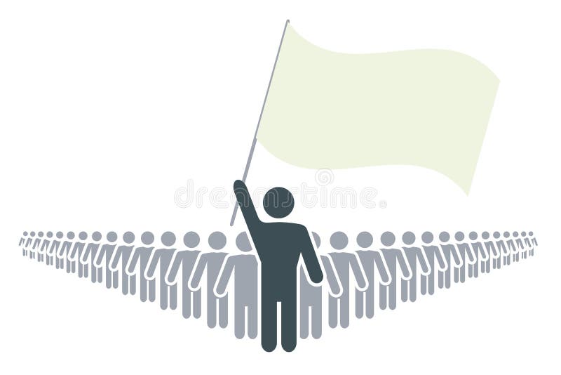 Rank of abstract people symbols and leader with flag isolated on white. Leadership concept. Vector illustration. Rank of abstract people symbols and leader with flag isolated on white. Leadership concept. Vector illustration.