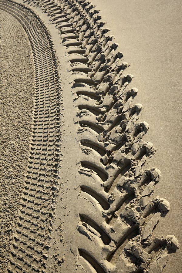 Tire tracks prints in sand on a beach. Tire tracks prints in sand on a beach