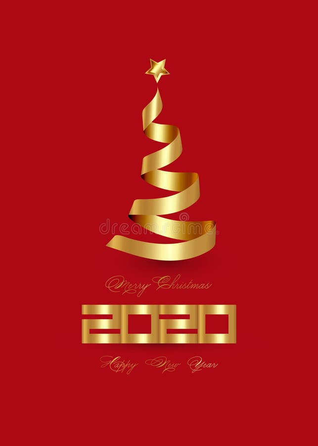 2020 С Новым Годом и Креативным Xmas дерево сделано 3D золотой лентой и золотой звездой, элегантный роскошный вектор изолированны иллюстрация штока 2020 С Новым Годом и Креативным Xmas дерево сделано 3D золотой лентой и золотой звездой, элегантный роскошный вектор изолированны иллюстрация штока