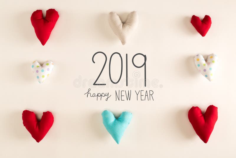 С Новым Годом! сообщение 2019 с голубыми валиками сердца стоковое фото С Новым Годом! сообщение 2019 с голубыми валиками сердца стоковое фото