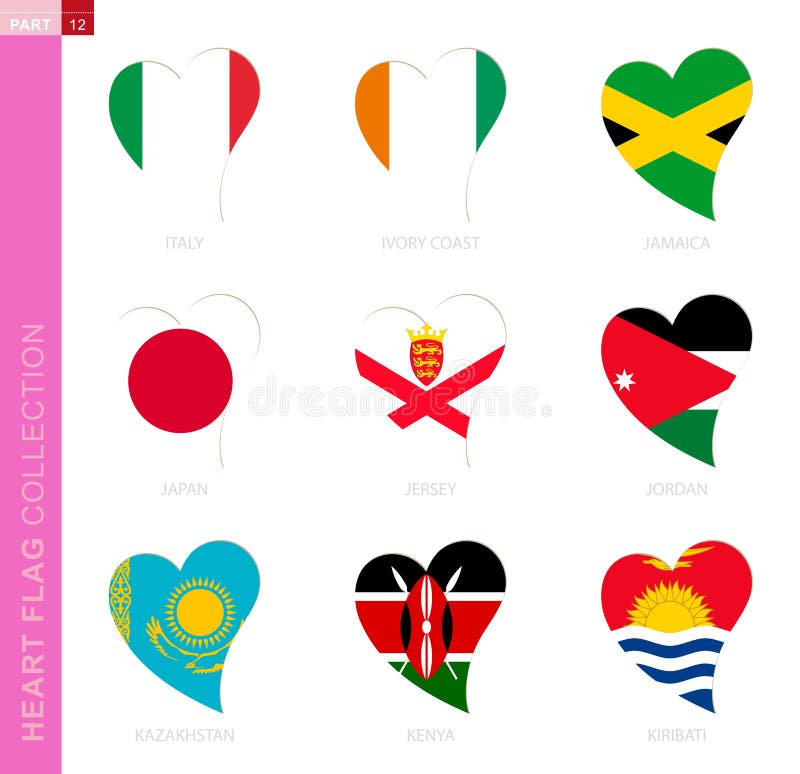 Сollection of flags in the shape of a heart royalty free illustration