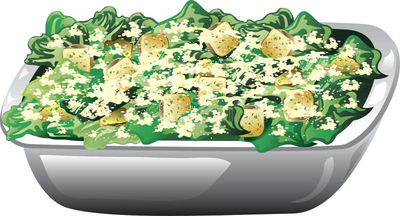 Illustration of a caesar salad wth parmesean cheese and croutons. Illustration of a caesar salad wth parmesean cheese and croutons.