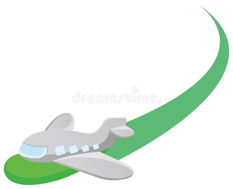 Cartoon airplane with green airway in a white background. Cartoon airplane with green airway in a white background