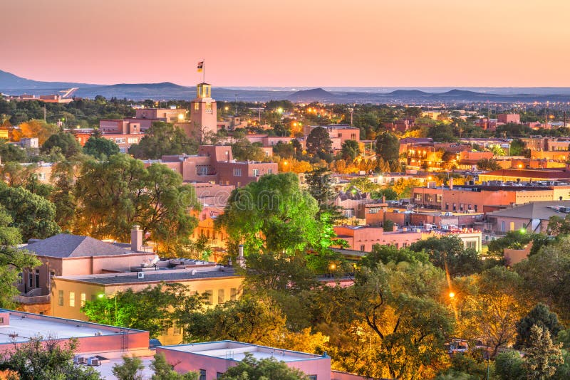 Santa Fe, New Mexico, USA downtown skyline at dusk. Santa Fe, New Mexico, USA downtown skyline at dusk