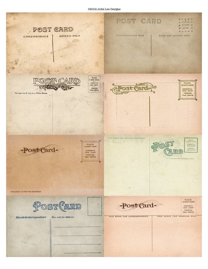 A set of 8 authentic vintage antique postcard backs. A set of 8 authentic vintage antique postcard backs.