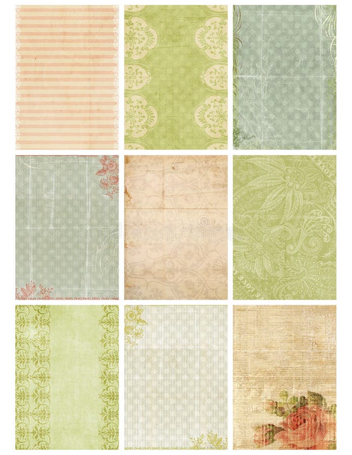 Set of nine vintage floral damask shabby designs, each sized at 2.5x3.5 inches. Set of nine vintage floral damask shabby designs, each sized at 2.5x3.5 inches.