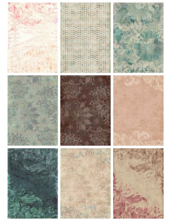 Set of nine vintage floral damask shabby designs, each sized at 2.5x3.5 inches. Set of nine vintage floral damask shabby designs, each sized at 2.5x3.5 inches.