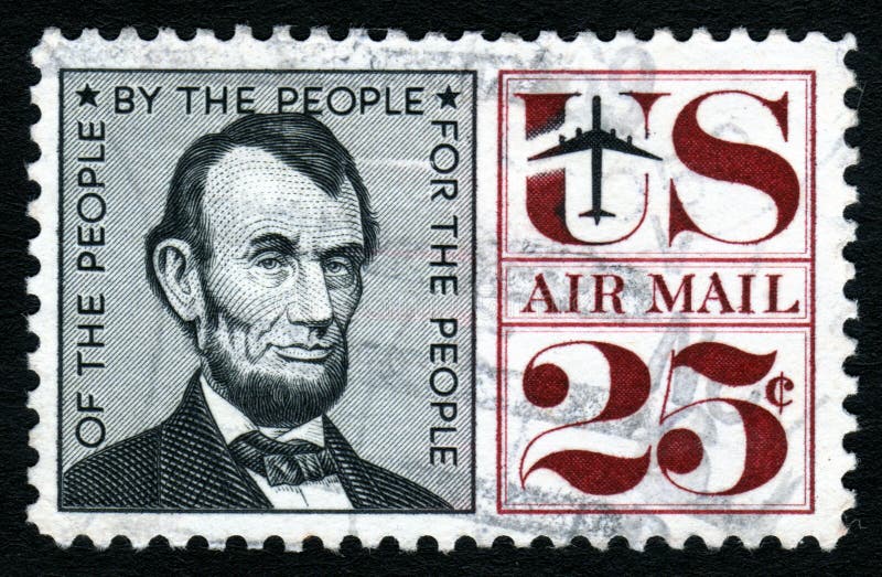 Vintage Abraham Lincoln USA 25c Airmail postage stamp. Vintage Abraham Lincoln USA 25c Airmail postage stamp