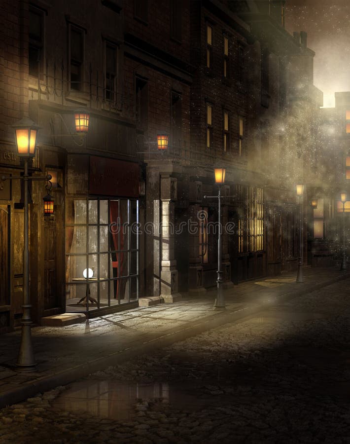 Foggy vintage street at night with lamps. Foggy vintage street at night with lamps