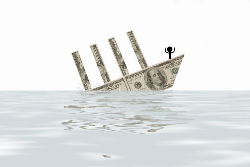 On the image there is ship from money. It is sinking. On the image there is ship from money. It is sinking.