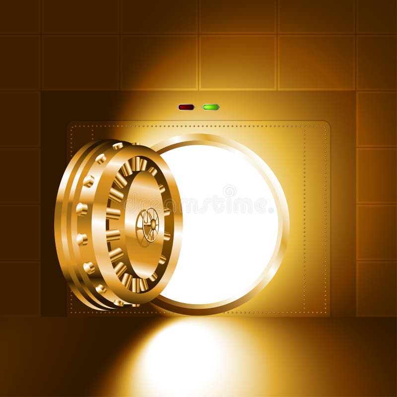 Light through an open door of the bank safe (bank vault). The gold version. EPS-8, without Meshes. Light through an open door of the bank safe (bank vault). The gold version. EPS-8, without Meshes.