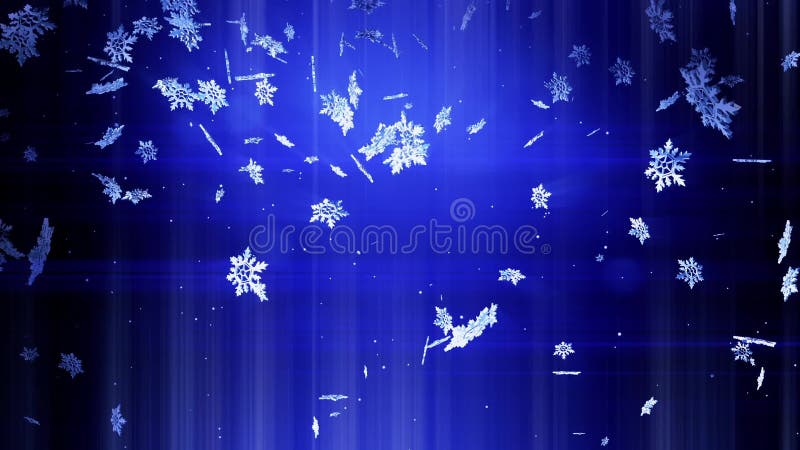 Светя снежинки 3d плавая в воздух на ноче на голубой предпосылке Польза как оживленная карточка рождества, Нового Года или зима