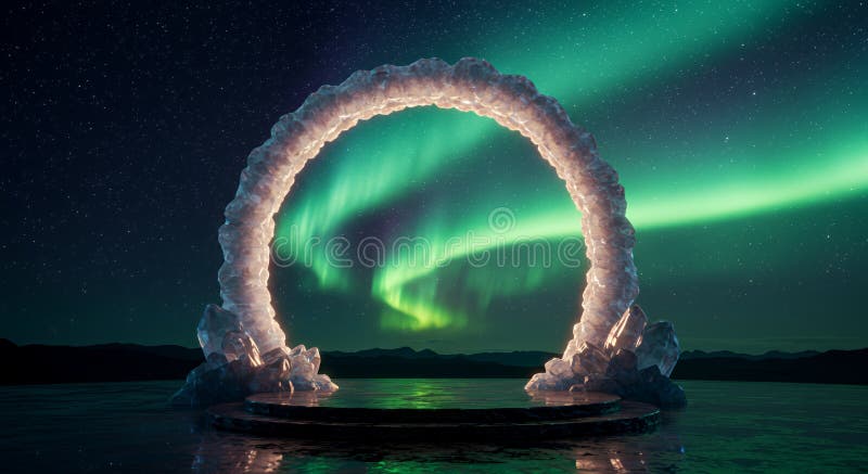Светящаяся кристаллическая арка и дисплей Aurora Borealis иллюстрация штока