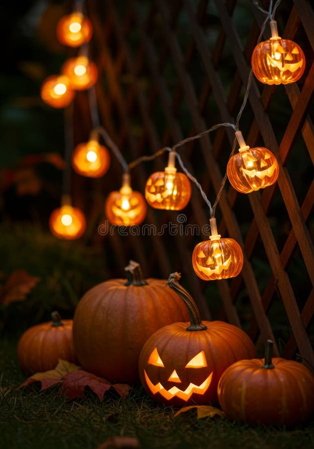 Светящиеся JackoLanterns и Pumpkins Illuminate Autumn Night бесплатная иллюстрация