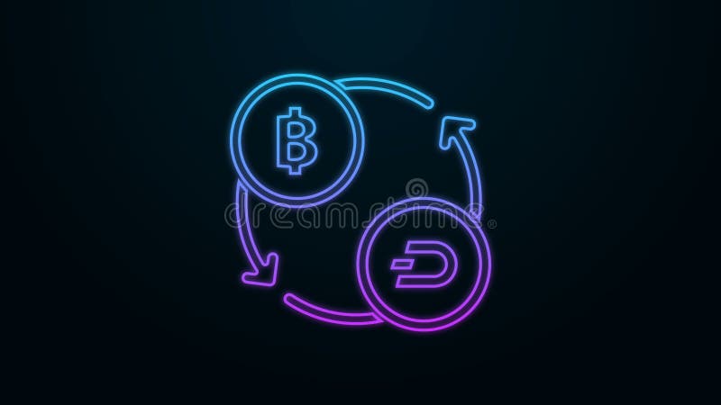 Светящиеся неоновая линия значок exchange cryptocurrency изоляции на черном фоне. Чтобы броситься bitcoin exchange значок бесплатная иллюстрация