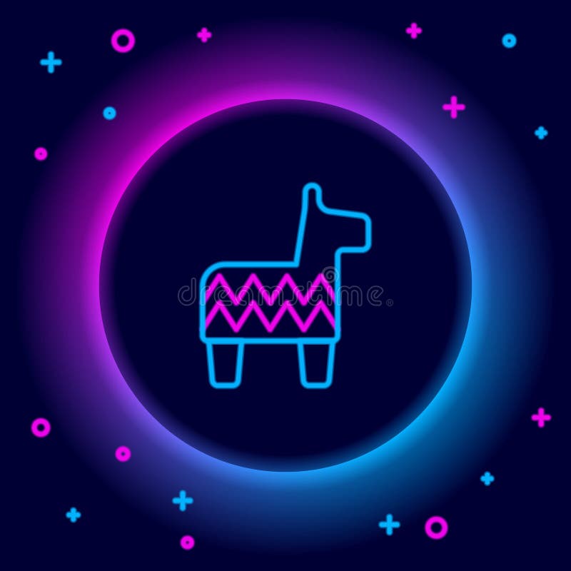 Светящиеся неоновая линия значок pinata изоляции на черном фоне. Мексиканская традиционные игрушки дня рождения. Красочная концепция плана. Вектор.
