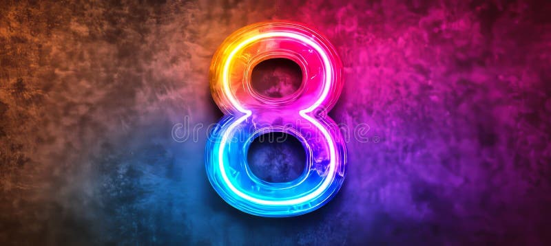 светящийся неон № 8 на абстрактном ярком фоне из бетона и дыма бесплатная иллюстрация