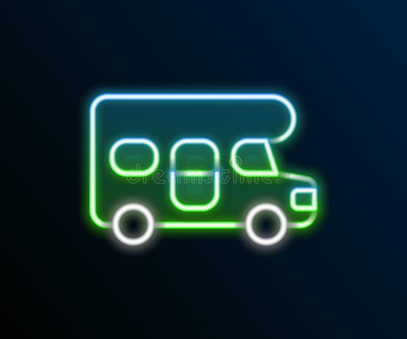 светящийся неоновая линия rv механический автомобиль, изолированный на черном фоне. мобильная домашняя мобильная машина для отдыха бесплатная иллюстрация