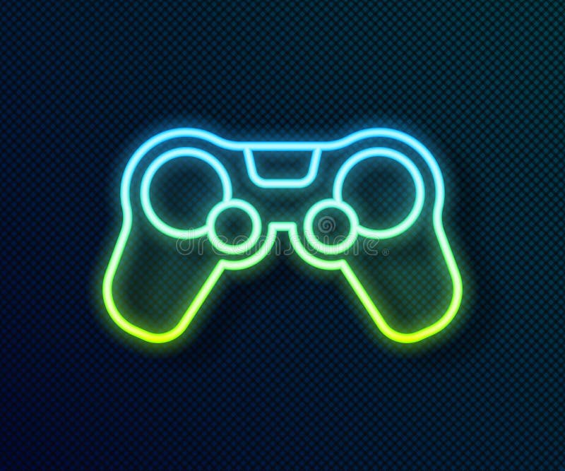 Светящийся неоновый значок Gamepad изолирован на черном фоне. Игровой контроллер. Вектор иллюстрация штока