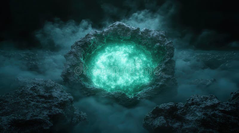 светящийся портал ethereal в мисти каверн иллюстрация вектора