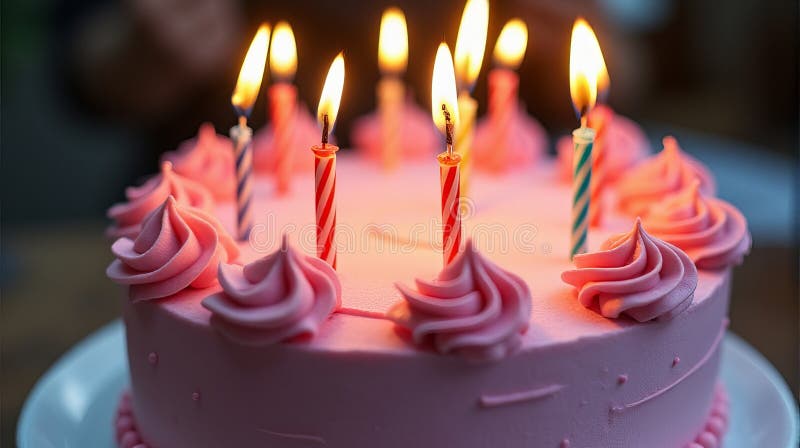 Свечение дня рождения : Розовый торт с литыми свечами, созданный с помощью ИИ иллюстрация вектора