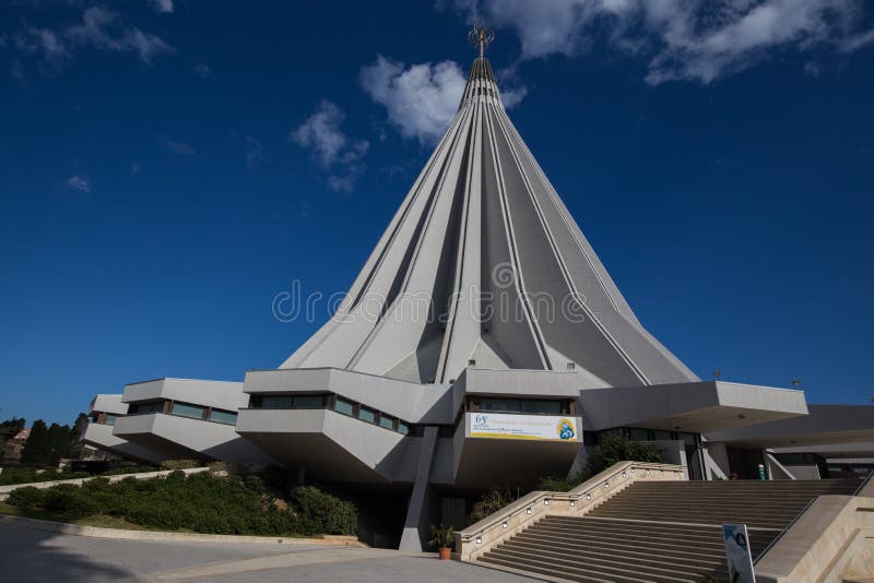 Syracuse, Italy - January 2, 2017: Sanctuary of Our Lady of Tears, the church was designed by French architects Michel Arnault and Pierre Parat. Syracuse, Italy - January 2, 2017: Sanctuary of Our Lady of Tears, the church was designed by French architects Michel Arnault and Pierre Parat