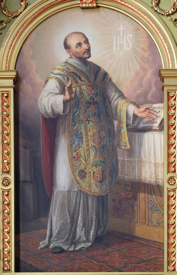 Saint Ignatius of Loyola, altarpiece in the Basilica of the Sacred Heart of Jesus in Zagreb, Croatia. Saint Ignatius of Loyola, altarpiece in the Basilica of the Sacred Heart of Jesus in Zagreb, Croatia.