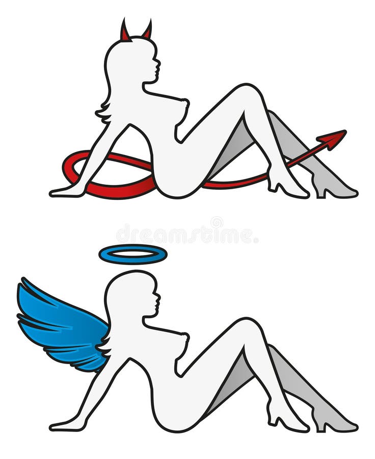 Vector of angel and devil outlined. Vector of angel and devil outlined