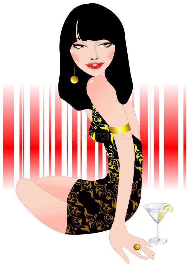 Vector illustration of woman, drinking cocktail on the patry. Vector illustration of woman, drinking cocktail on the patry.