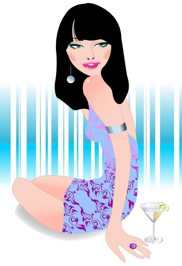 Vector illustration of woman, drinking cocktail on the patry. Vector illustration of woman, drinking cocktail on the patry.