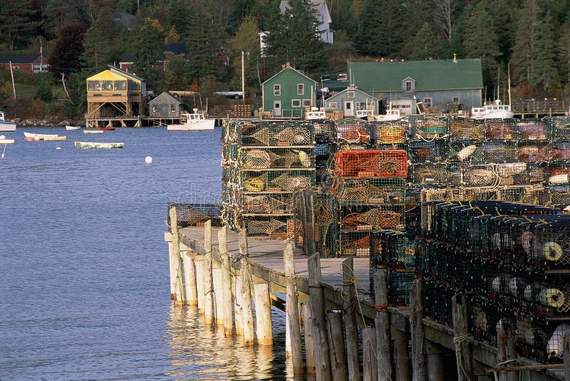 Fishing Pier with Lobster Traps in Maine. Fishing Pier with Lobster Traps in Maine