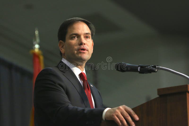 Presidential Candidate, Marco Rubio, speaks to the public at a Republican political rally in Orange City, Iowa. Presidential Candidate, Marco Rubio, speaks to the public at a Republican political rally in Orange City, Iowa.