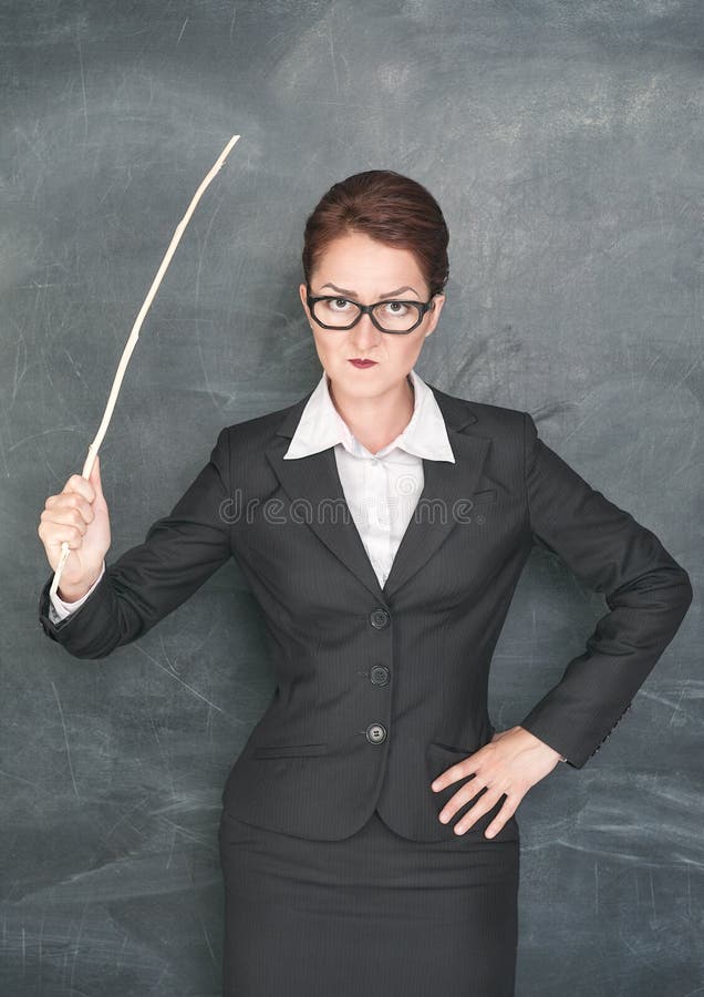 Angry teacher with wooden stick. Angry teacher with wooden stick