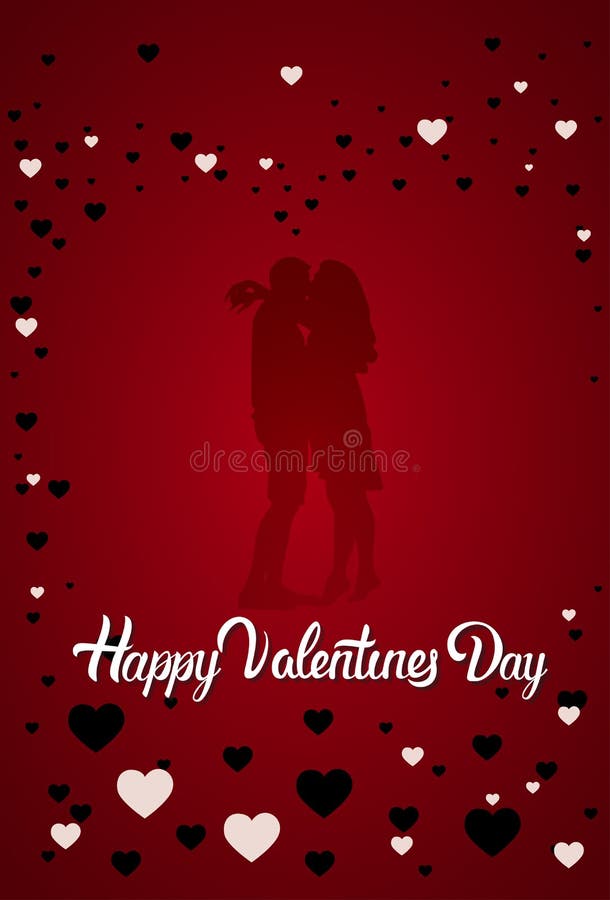 Сердце дизайна поздравительной открытки дня валентинок пар силуэта целуя счастливое формирует предпосылку бесплатная иллюстрация