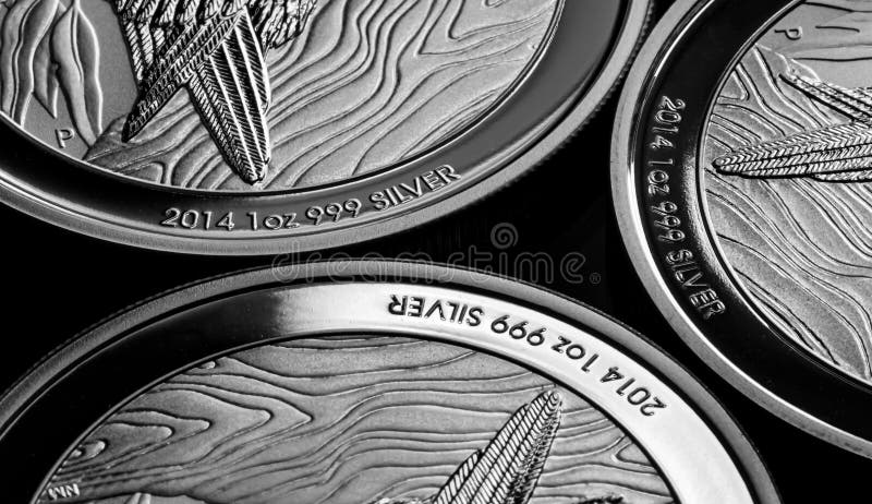серебристая монета на черном зеркальном фоне стоковое изображение rf
