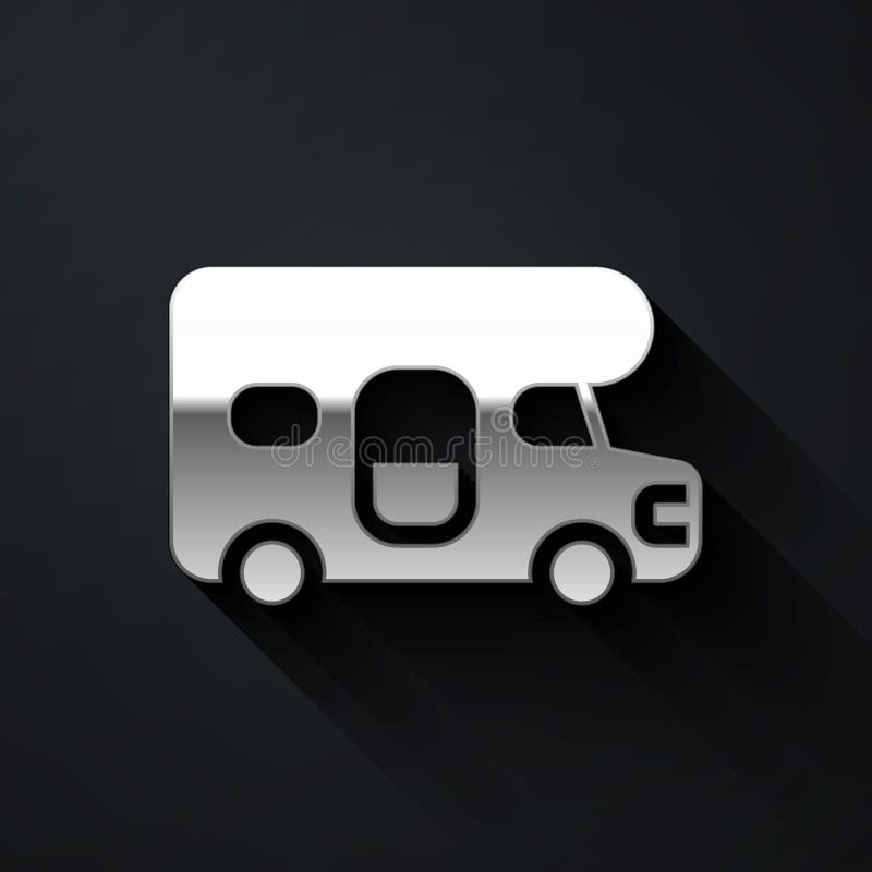 серебристый значок автомобиля rv, изолированный на черном фоне. мобильная домашняя мобильная машина для летнего путешествия. длинн иллюстрация вектора