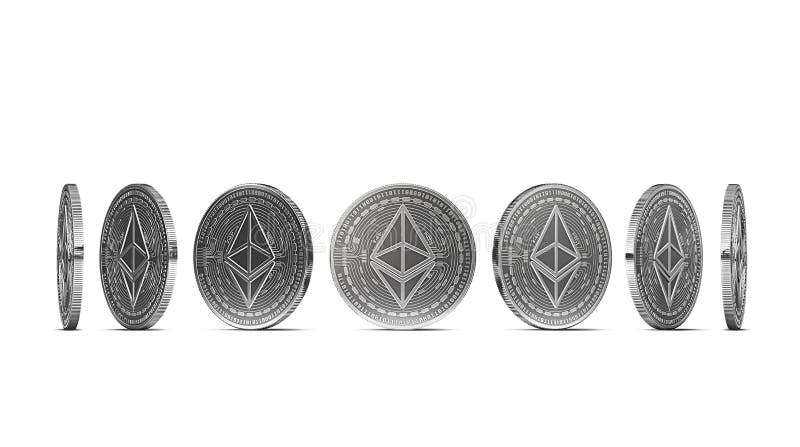 Серебряная монетка Ethereum показанная от 7 углов изолированных на белой предпосылке Легкий для того чтобы отрезать вне и использ бесплатная иллюстрация Серебряная монетка Ethereum показанная от 7 углов изолированных на белой предпосылке Легкий для того чтобы отрезать вне и использ бесплатная иллюстрация