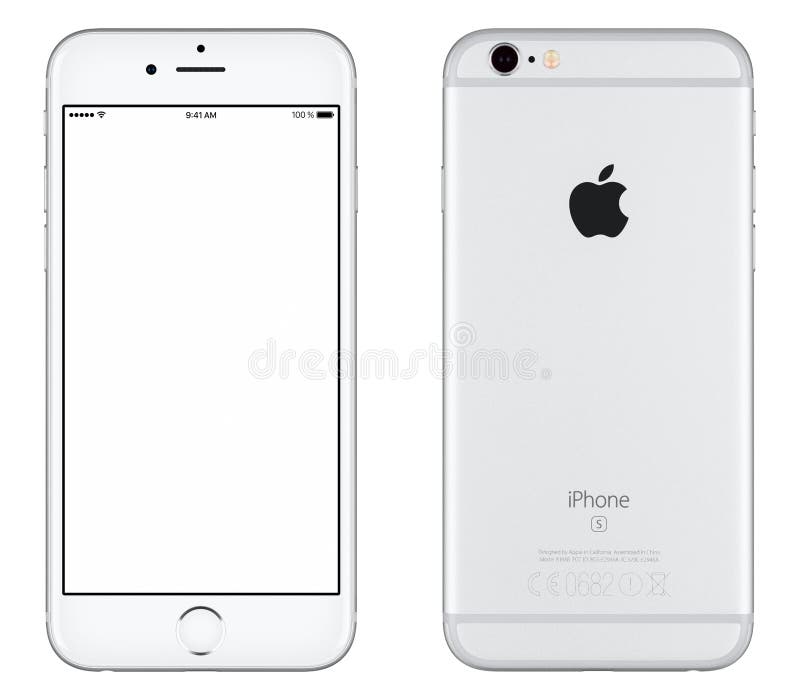 Серебряное вид спереди модель-макета iPhone 6s Яблока и задняя сторона стоковые фото
